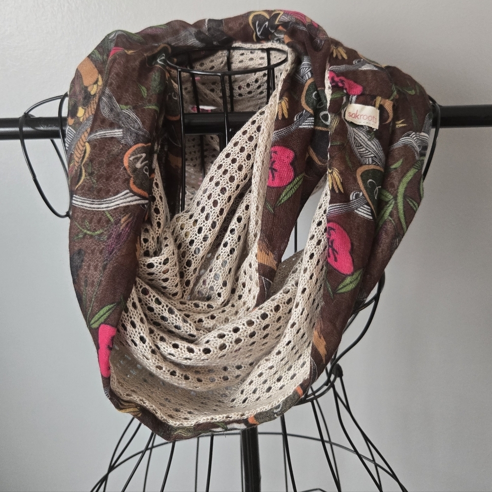 Sakroots Artist Circle Infinity Scarf Brown Floral Mesh Layered Boho Accessory